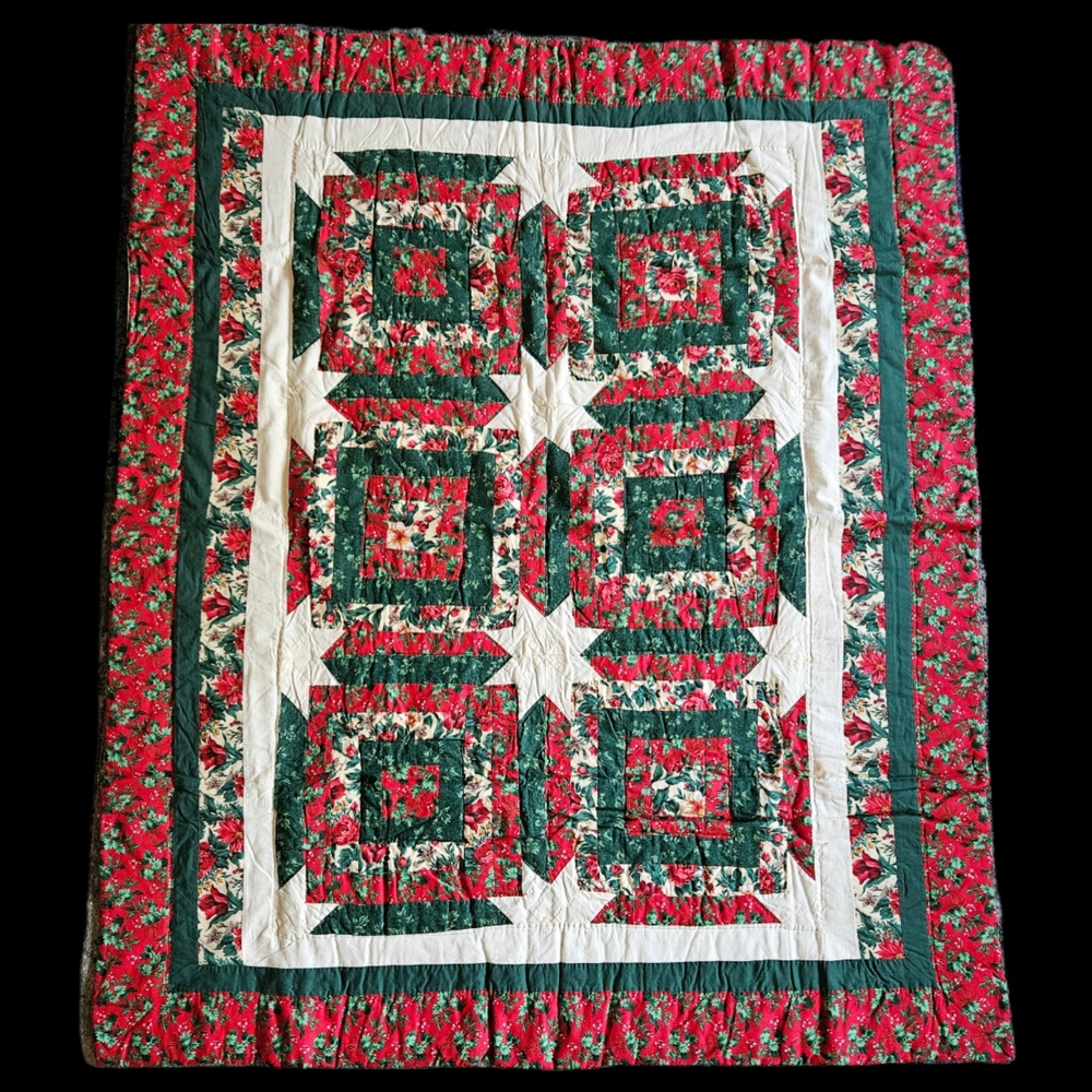 Festive Red and Green Patchwork Quilt